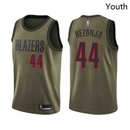 Youth Portland Trail Blazers 44 Mario Hezonja Swingman Green Salute to Service Basketball Jersey